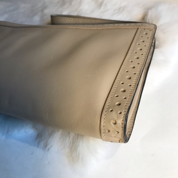 Vintage Leather Wristlet Clutch Taupe Punched